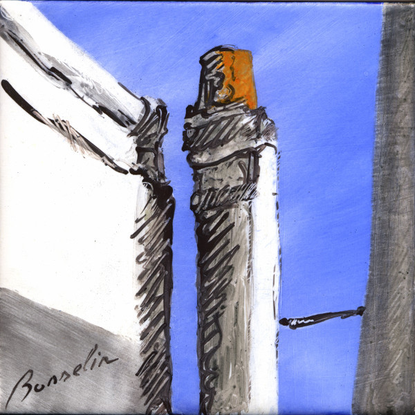 Fécamp, une cheminée, grisaille, émaux sur faience de Bosselin peintre verrier normand et fécampois, Normandie, pays de caux, côte d' Albatre