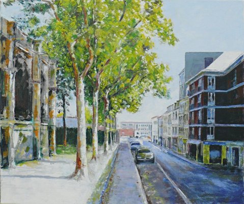 le Havre, quartier Saint François, huile sur toile de Bosselin peintre verrier à Fécamp, Normandie, pays de caux, côte d' Albatre