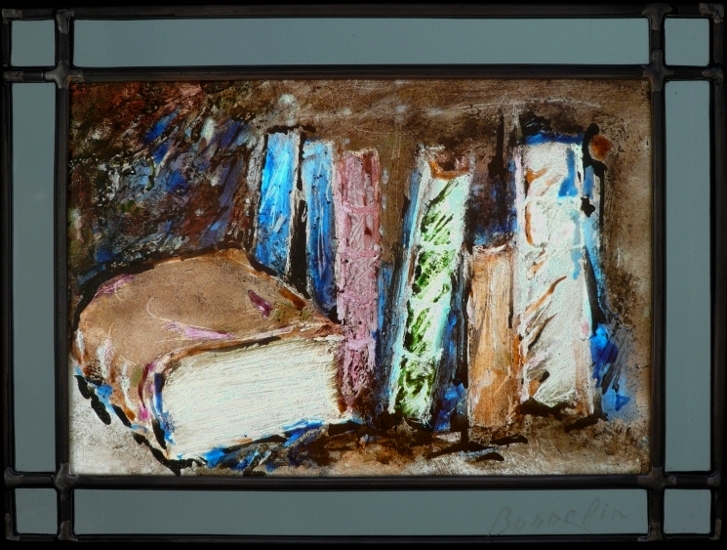 pour le salon du livre ancien,Grand Palais, quelques livres, vitrail (stained glass) de Bosselin peintre verrier à Fécamp, Normandie, pays de caux, côte d' Albatre