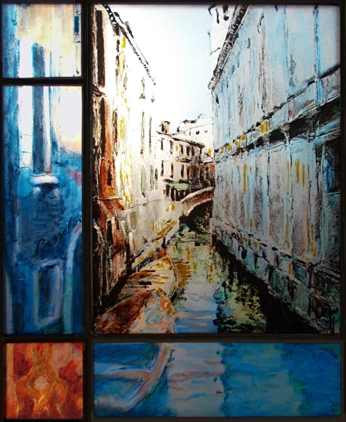 Venise,vitrail au chérubin aux six ailes, vitrail (stained glass) de Bosselin peintre verrier à Fécamp, Normandie, pays de caux, côte d' Albatre